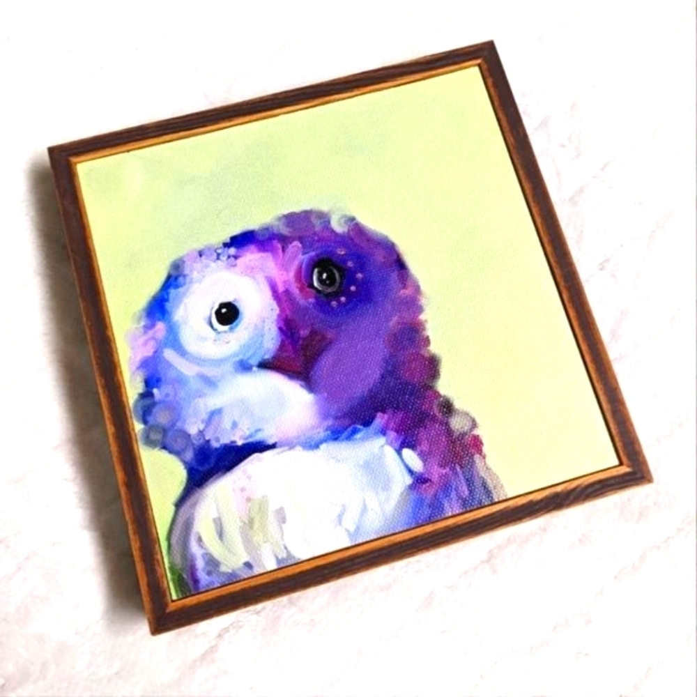 NWOT Framed 6x6 Whimsical Owl Painting by Oopsy Dasiy